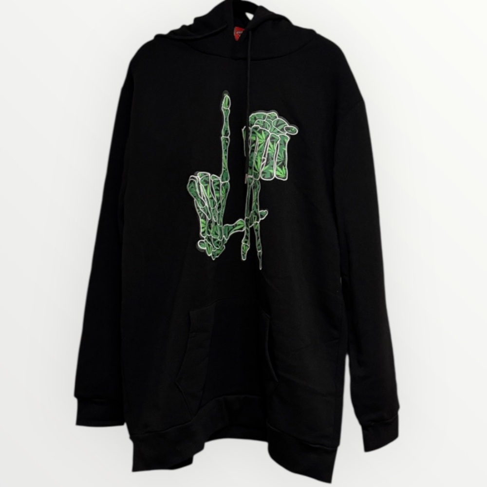 Riot Empire Black Fleece Hoodie with "LA Weed Hands" or "LA Bones" Graphic